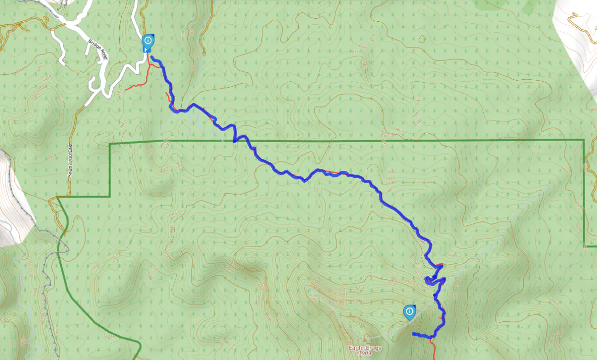 A map showing the approach to the bottom of the first pitch