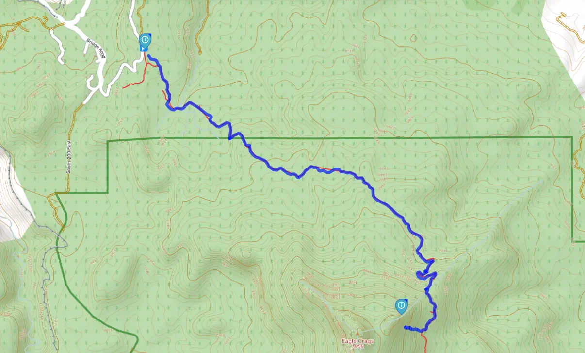 A map showing the approach to the bottom of the first pitch